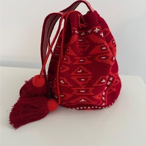 Red Patterned Drawstring Bag